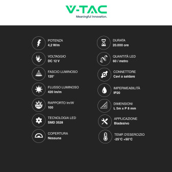 VT-3528-60 Striscia LED SMD Flessibile Monocolore 21W - 5 metri V-Tac