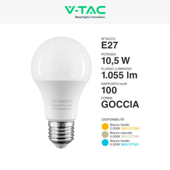 VT-2112 Lampadina LED E27 10.5W Bulb A60 Goccia SMD V-Tac