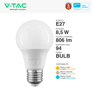 VT-210 Lampadina LED E27 8.5W Bulb A60 Goccia V-Tac Pro