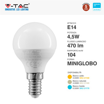 VT-236 Lampadina LED E14 4,5W Bulb P45 SMD Samsung V-Tac