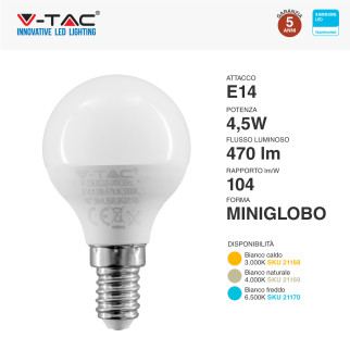 VT-236 Lampadina LED E14 4,5W Bulb P45 SMD Samsung V-Tac