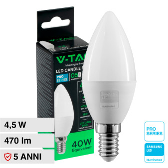 VT-226 Lampadina LED E14 4,5W Candela Chip Samsung V-Tac