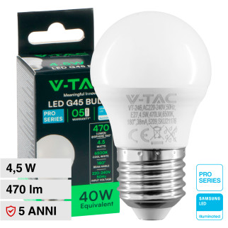 VT-246 Lampadina LED E27 4,5W Bulb G45 MiniGlobo V-Tac Pro