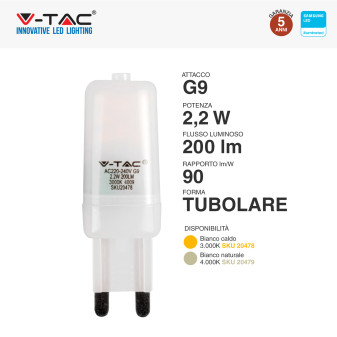 VT-11033 Lampadina LED G9 2,2W SMD Chip Samsung V-Tac