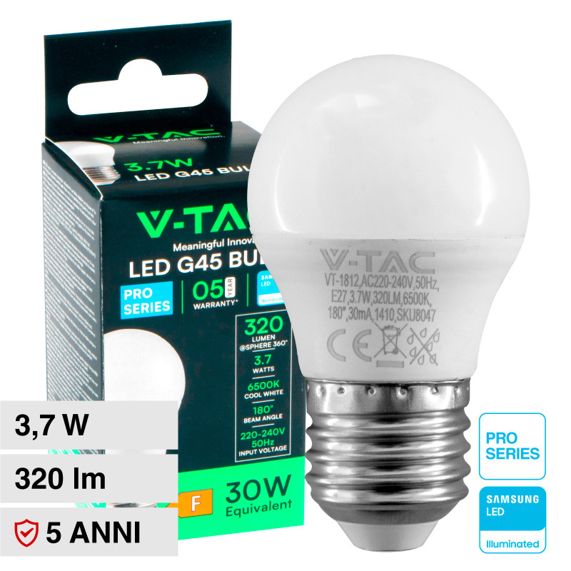 VT-1812 Lampadina LED E27 3,7W G45 MiniGlobo SMD Chip Samsung V-Tac