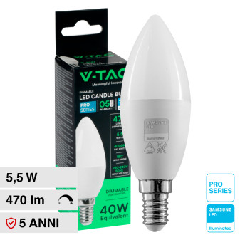 VT-293D Lampadina LED E14 5,5W Candle Chip Samsung V-Tac Pro