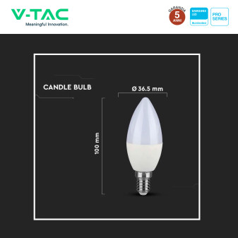 VT-293D Lampadina LED E14 5,5W Candle Chip Samsung V-Tac Pro