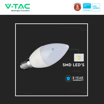 VT-293D Lampadina LED E14 5,5W Candle Chip Samsung V-Tac Pro