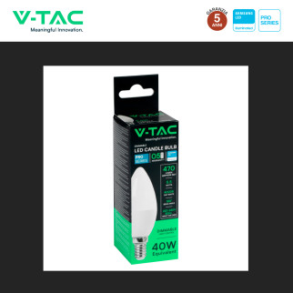 VT-293D Lampadina LED E14 5,5W Candle Chip Samsung V-Tac Pro