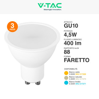 VT-2095 Super Saver Pack 3 Lampadine LED GU10 4,5W V-Tac