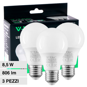 VT-1900 Super Saver Pack 3 Lampadine LED E27 A60 8,5W V-Tac