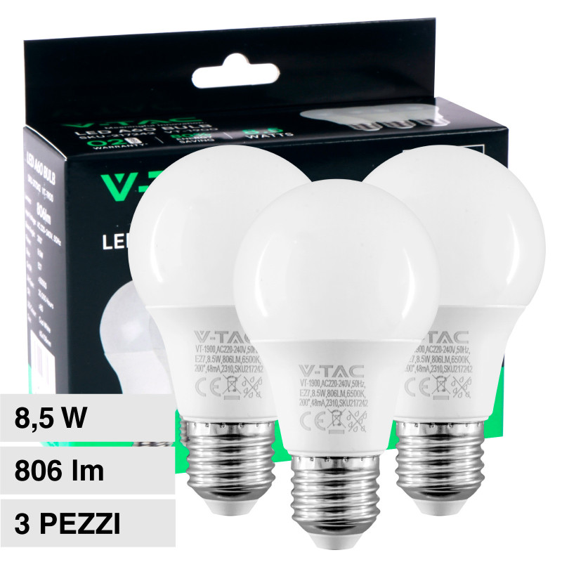 VT-1900 Super Saver Pack 3 Lampadine LED E27 A60 8,5W V-Tac