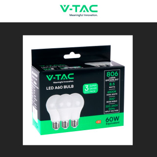 VT-1900 Super Saver Pack 3 Lampadine LED E27 A60 8,5W V-Tac