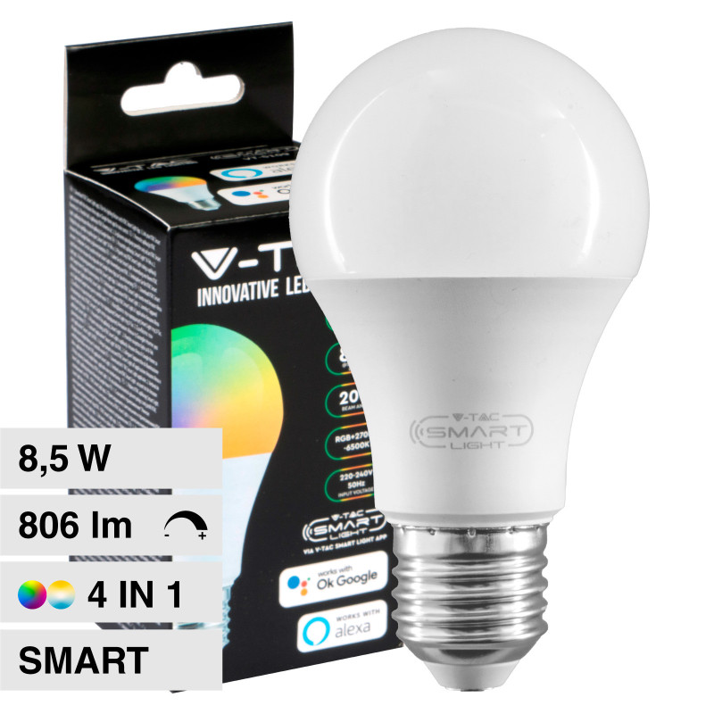 VT-5109 Lampadina LED A60 8,5W E27 RGB+W Dimmerabile V-Tac