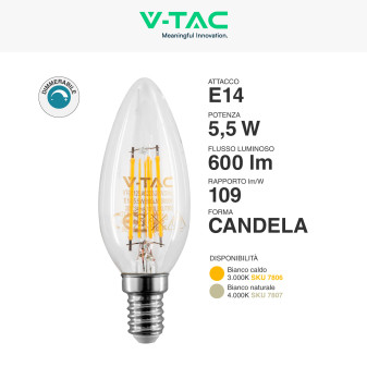 VT-21125 Lampadina LED E14 5,5W Candle Dimmerabile V-Tac