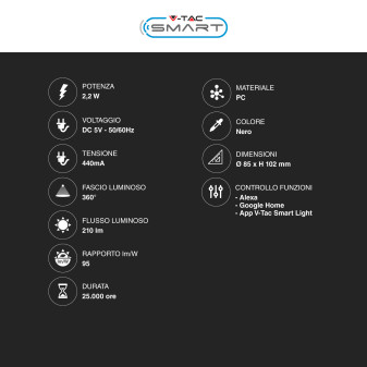 VT-5152 Lampada LED da Tavolo RGB+W CCT Dimmerabile V-Tac