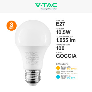 VT-2113 Super Saver Pack 3 Lampadine LED E27 A60 10,5W V-Tac