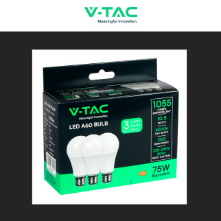 VT-2113 Super Saver Pack 3 Lampadine LED E27 A60 10,5W V-Tac