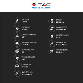 Striscia LED 21W Flessibile SMD RGB 12V 5m V-Tac