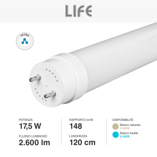 HF7 Tubo LED G13 17,5W T8 SMD Vetro Satinato 120cm Life