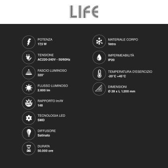 HF7 Tubo LED G13 17,5W T8 SMD Vetro Satinato 120cm Life