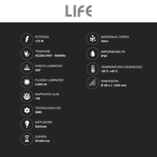 HF7 Tubo LED G13 17,5W T8 SMD Vetro Satinato 120cm Life