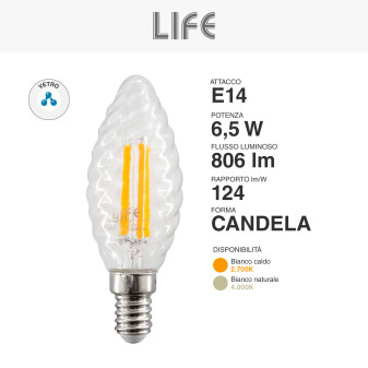 Lampadina LED E14 Filament 6,5W C35 Candela Twist Life