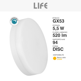 Lampadina LED GX53 5,5W Disc SMD Dimmerabile Life