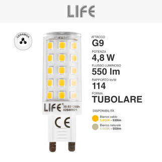 Lampadina LED 4,8W G9 SMD Trasparente Ceramica Life