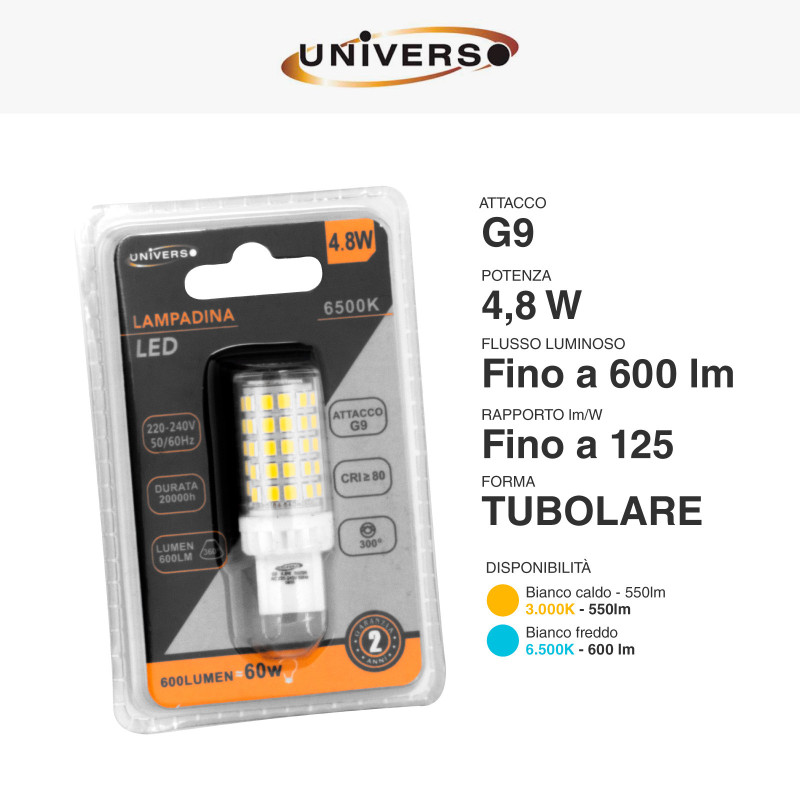 Lampadina LED G9 4,8W Tubolare SMD Universo