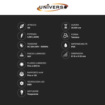 Lampadina LED G9 4,8W Tubolare SMD Universo