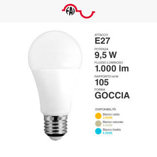 Lampadina LED E27 9,5W Bulb A60 Goccia SMD 24V DC FAI