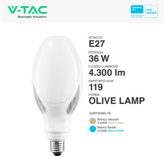 VT-240 Lampadina LED E27 36W Olive Lamp SMD Chip Samsung V-Tac Pro