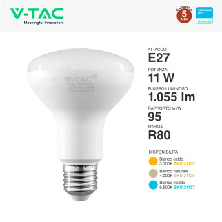 VT-280 Lampadina LED E27 11W Reflector R80 SMD Chip Samsung V-Tac