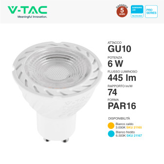 VT-277 Faretto LED GU10 6W Spotlight SMD Chip Samsung V-Tac Pro