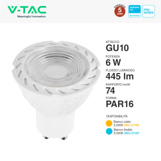 VT-277 Faretto LED GU10 6W Spotlight SMD Chip Samsung V-Tac Pro