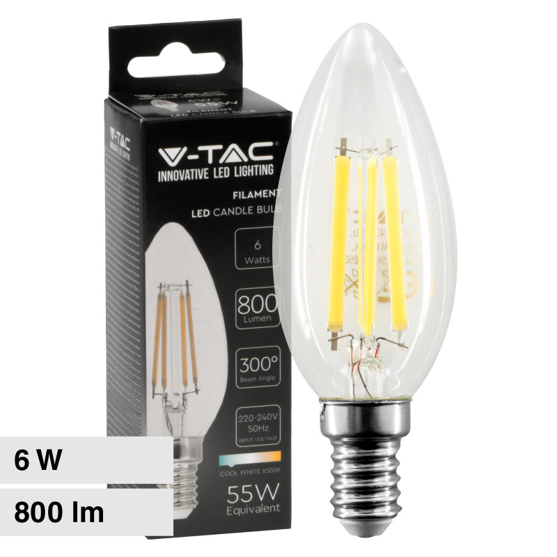 VT-2327 Lampadina LED E14 6W Filament Trasparente V-Tac