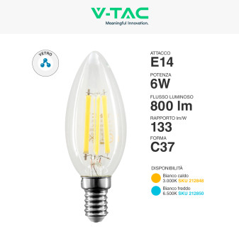 VT-2327 Lampadina LED E14 6W Filament Trasparente V-Tac