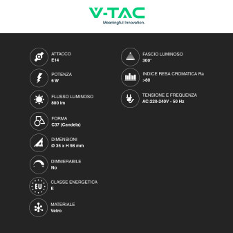 VT-2327 Lampadina LED E14 6W Filament Trasparente V-Tac