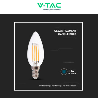 VT-2327 Lampadina LED E14 6W Filament Trasparente V-Tac