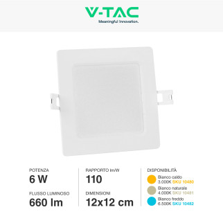 VT-61006 Mini Pannello LED Quadrato 6W SMD da Incasso V-Tac