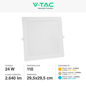 VT-61024 Mini Pannello LED Quadrato 24W SMD da Incasso V-Tac