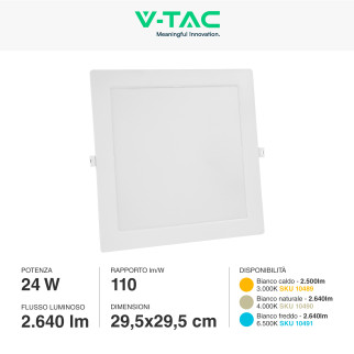 VT-61024 Mini Pannello LED Quadrato 24W SMD da Incasso V-Tac