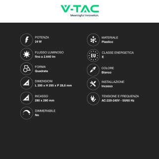 VT-61024 Mini Pannello LED Quadrato 24W SMD da Incasso V-Tac