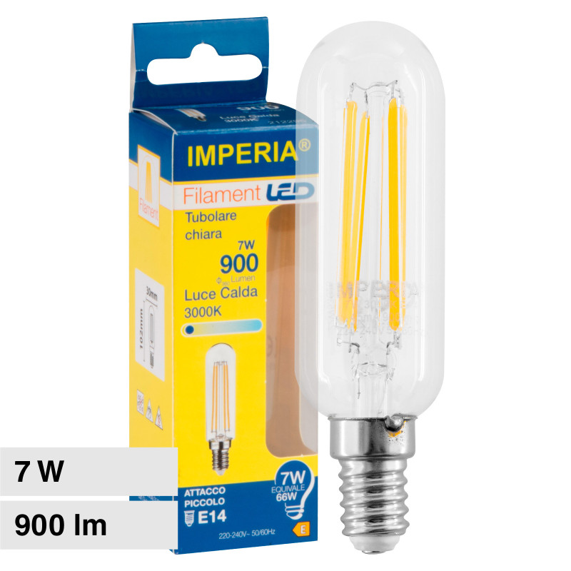 Lampadina LED E14 7W Tubolare T30 Filament in Vetro Imperia