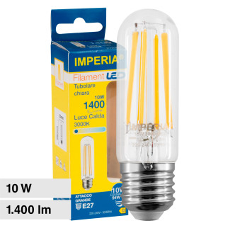 Lampadina LED E27 10W Tubolare T30 Filament in Vetro Imperia