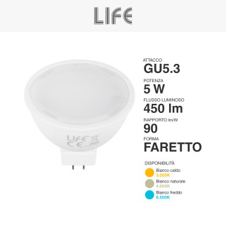 Lampadina LED GU5.3 (MR16) 5W Faretto Spotlight SMD Life