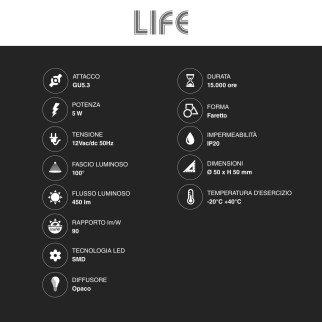 Lampadina LED GU5.3 (MR16) 5W Faretto Spotlight SMD Life