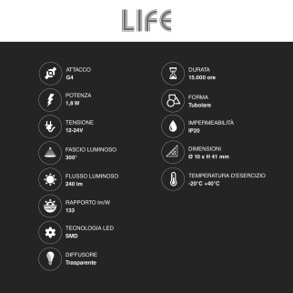 Lampadina LED G4 1,8W Tubolare SMD 12/24V in Vetro Trasparente Life