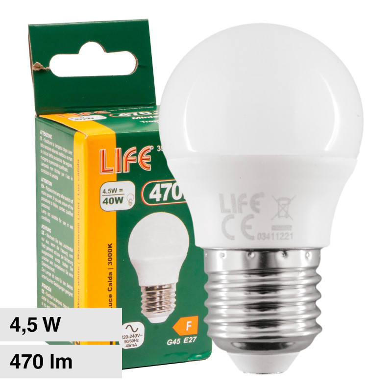 Lampadina LED E27 4,5W MiniGlobo G45 Sfera SMD Life